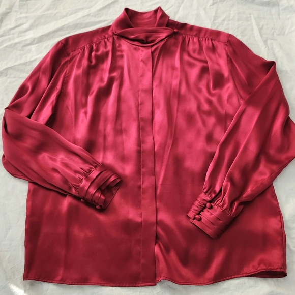 Jones New York 100% Silk Red Long Sleeve Shirt, Button Down Silk Blouse, Size 14 - Picture 8 of 12